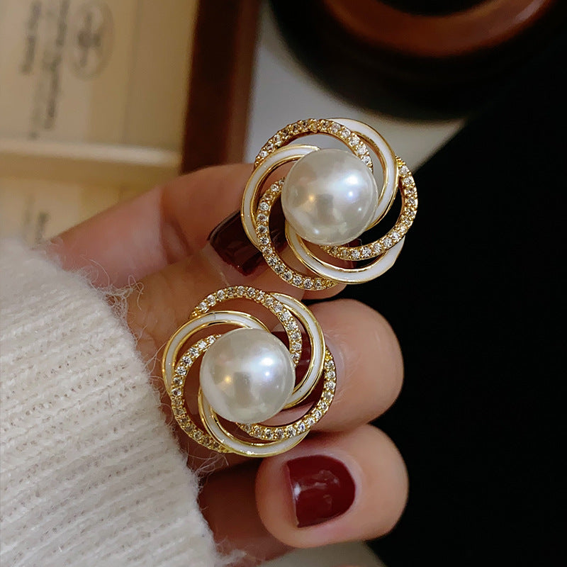 ZER38 - Zircon Wrapped Pearl Stud Earrings