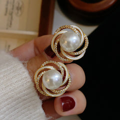 ZER38 - Zircon Wrapped Pearl Stud Earrings