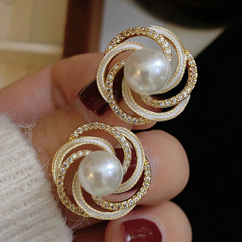 ZER38 - Zircon Wrapped Pearl Stud Earrings