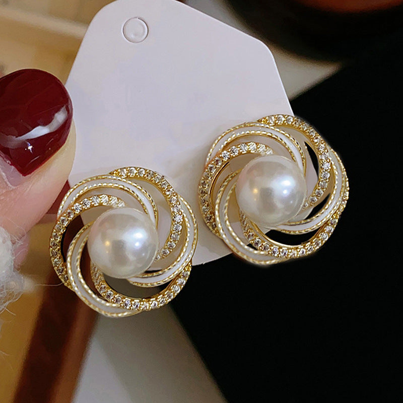 ZER38 - Zircon Wrapped Pearl Stud Earrings