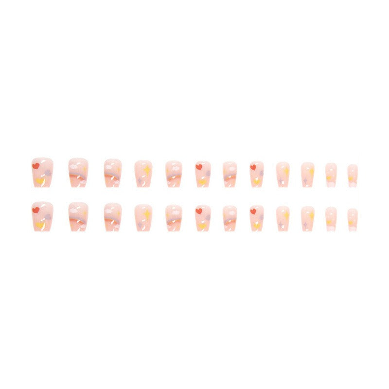 Summer Fresh Love White Cloud Colorful Rainbow Fake Nails  - 24Pcs