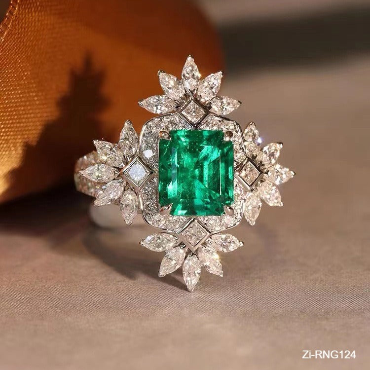 Luxurious Green Flowers AAA Cubic Zirconia Adjustable Ring - Zi Collection Hub