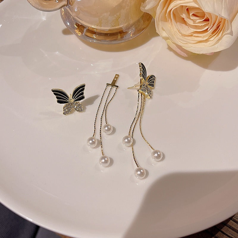 Korean New Black Butterfly Earrings