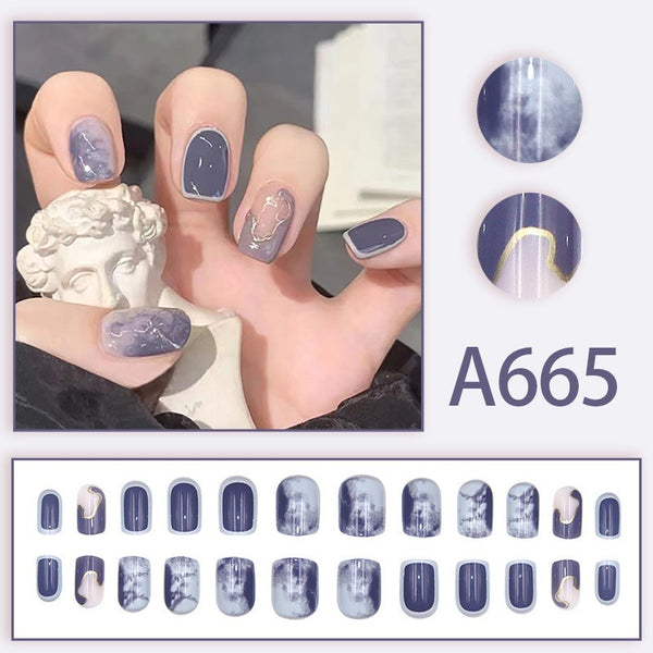 Blue Cool Style Fake Nails - 24Pcs