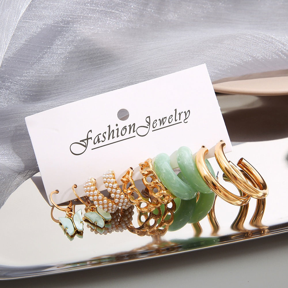 5 Pairs Green Butterfly Earring Set - Zi Collection Hub