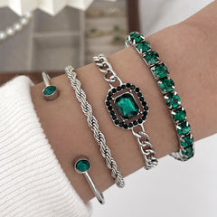 4pcs Vintage Chain Adjustable Acrylic Crystal Bracelet
