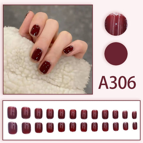 Short Pure Color White Cherry Red Fake Nails  - 24Pcs