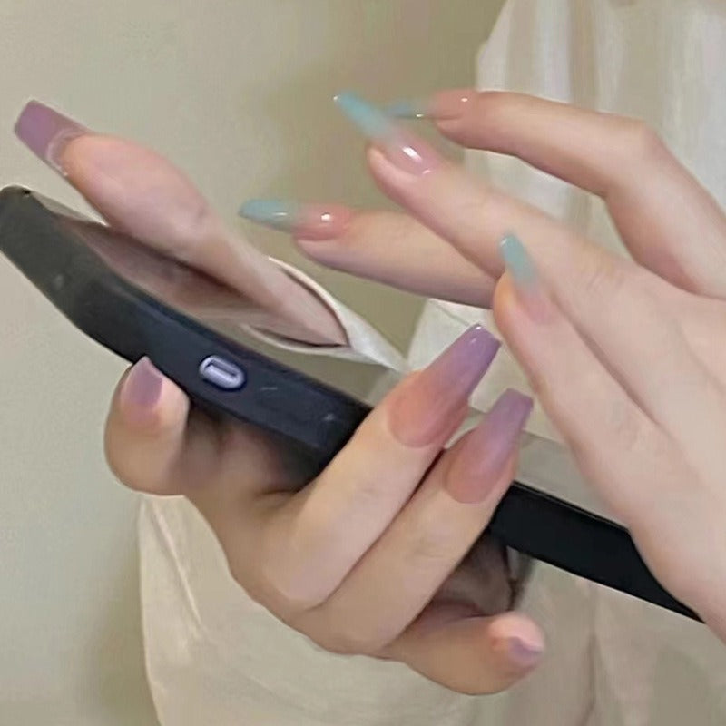 Mandarin Duck Color Ice Transparent Fake Nails  - 24Pcs