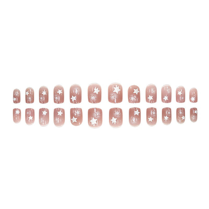 Short Star Light Color High-Grade White Natural Fake Nails  - 24Pcs