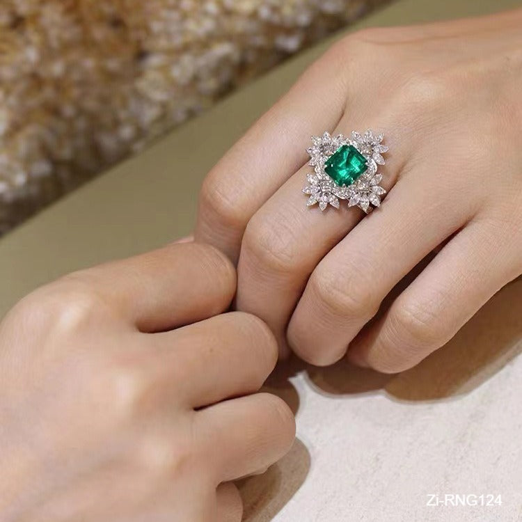 Luxurious Green Flowers AAA Cubic Zirconia Adjustable Ring - Zi Collection Hub