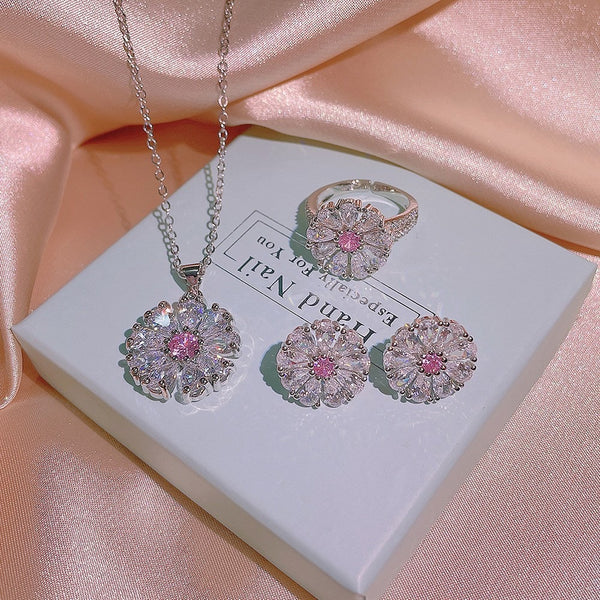 Sunflower Topaz Pink Quartz Jewelry Set