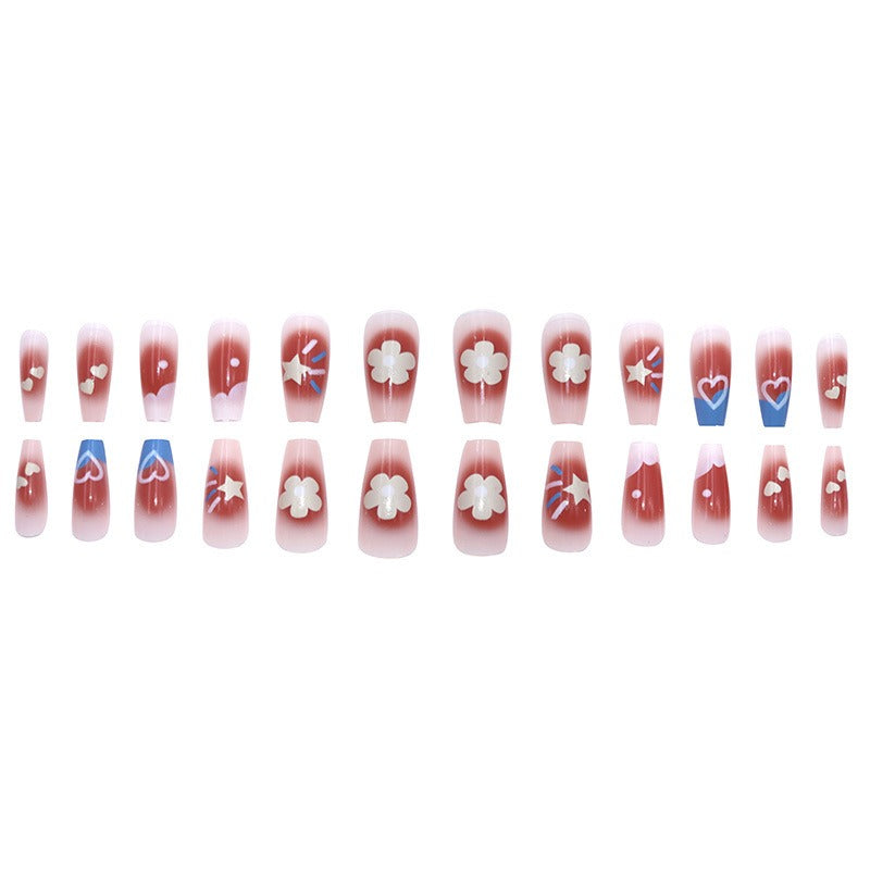Flower Love Star Sweet Cool Fake Nails  - 24Pcs