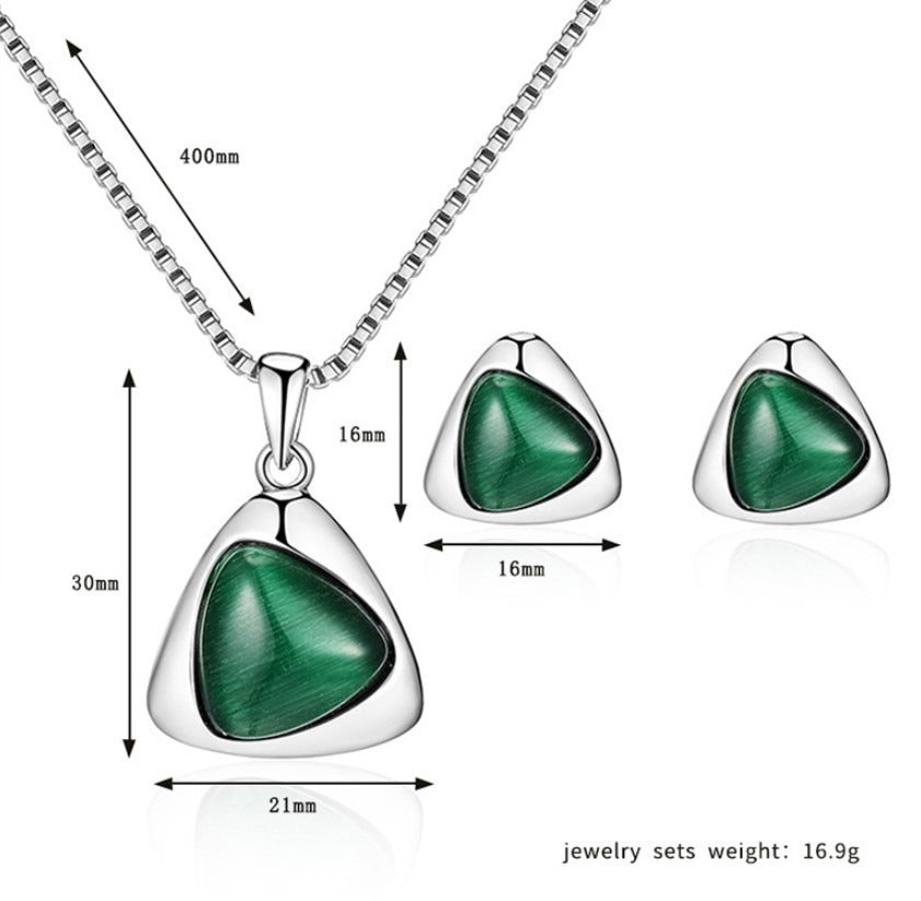 Vintage Luxury Silver/Gold Color Opal Stone Pendant Necklace and Earring Set - Zi Collection Hub