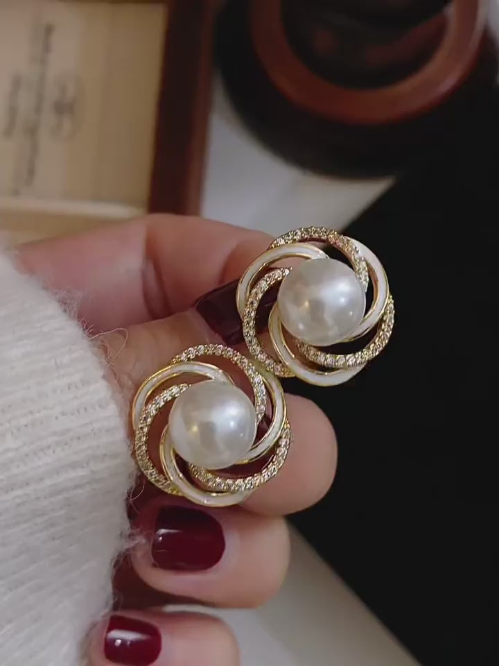 ZER38 - Zircon Wrapped Pearl Stud Earrings