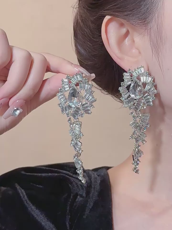 ER527 - Rhinestone Teardrop Patchwork Earrings