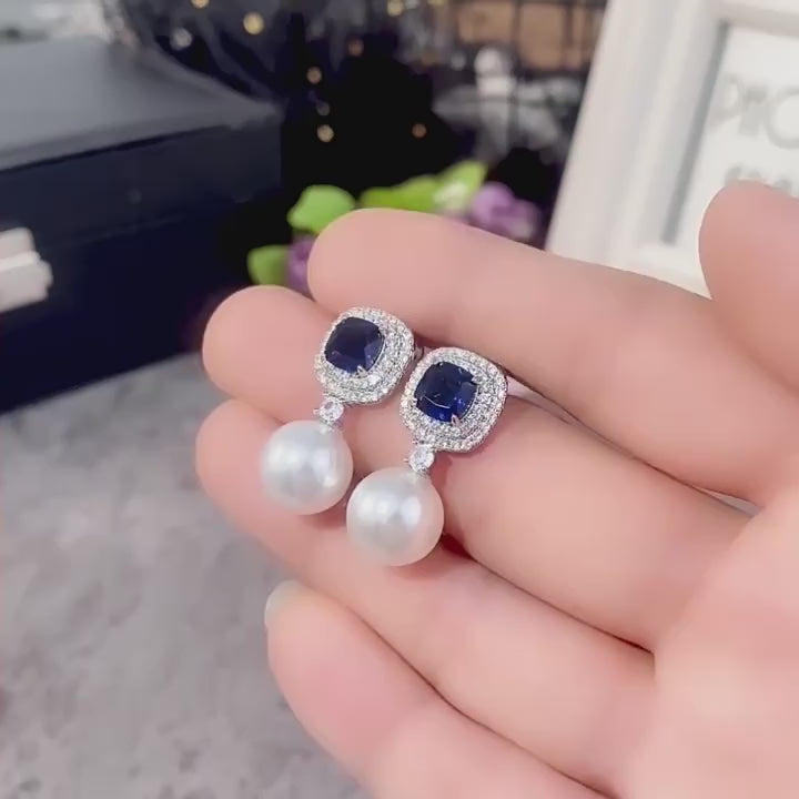 ZER07 - Gorgeous Blue Cubic Zirconia Pearl Earrings