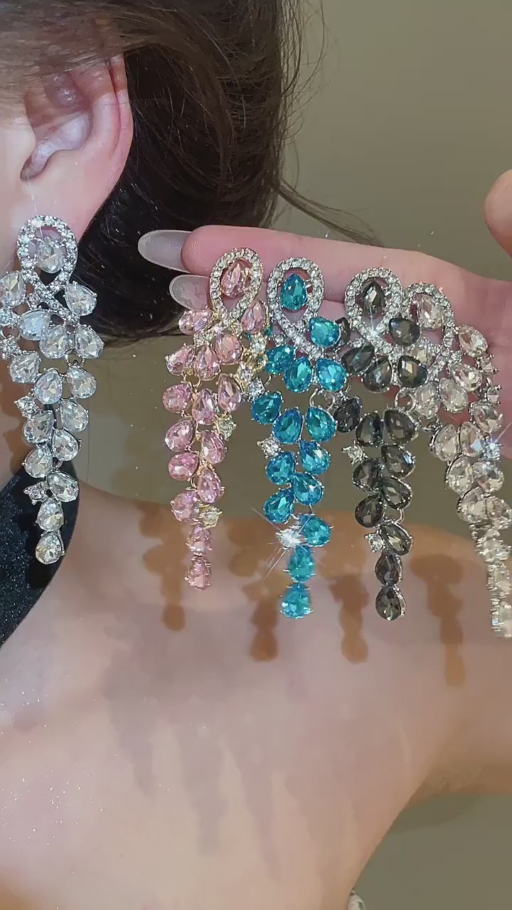 ER535 - Rhinestone Teardrop Tassel Earrings