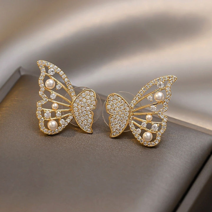 925 silver needle Korean version full diamond butterfly earrings - Zi Collection Hub