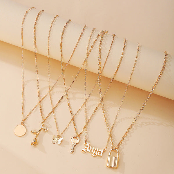 6pcs/set Trendy Jewelry Key Lock Pendant Necklaces