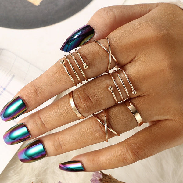 6pcs/set Simple Gold Color Cross Spiral Thin Hoop Circle Finger Rings Set - Zi Collection Hub