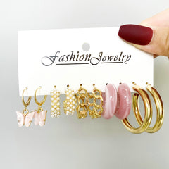 New Pearl Inlaid Butterfly Earrings Set 5 Pairs