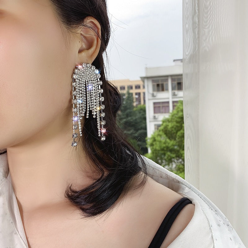 Rhinestones Long Tassel Earrings High-Quality - Zi Collection Hub