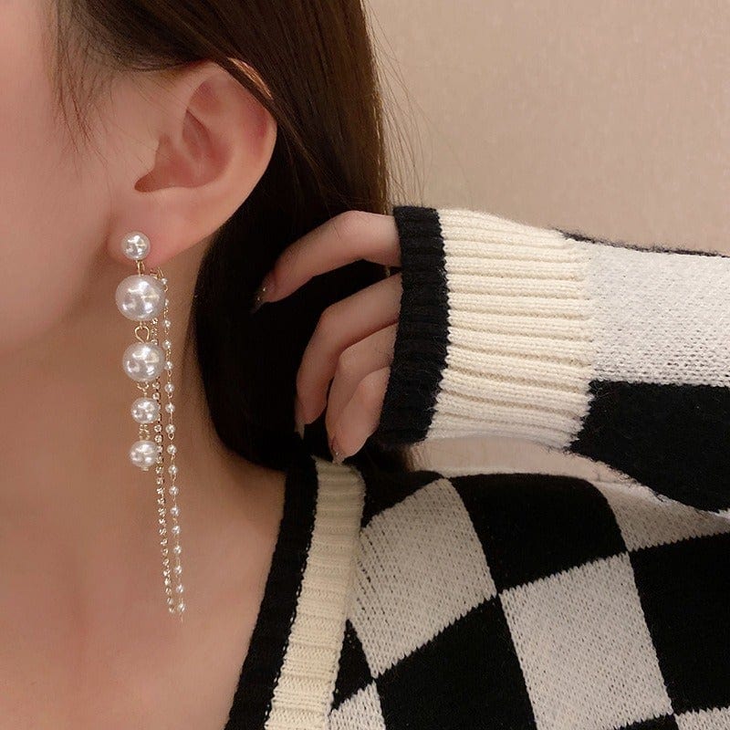 s925 Silver Needle Pearl Long Tassel Earrings - Zi Collection Hub