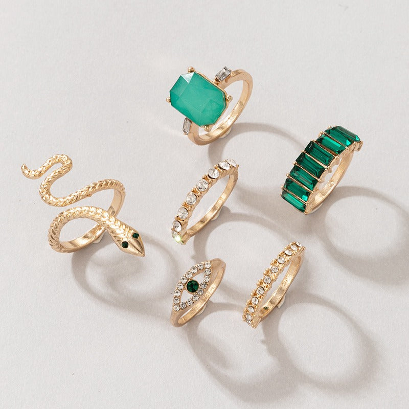 Creative Green Diamond Serpentine Ring 6-Piece - Zi Collection Hub