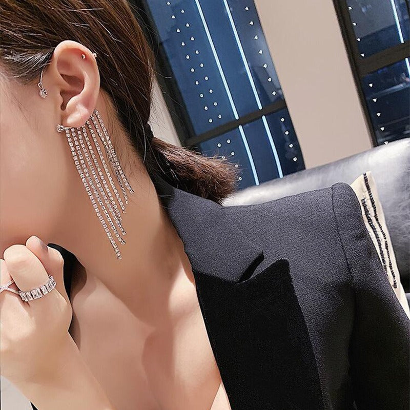 New Long Full Drill Tassel Ear Clips Without Ear Holes (Gold & Silver)