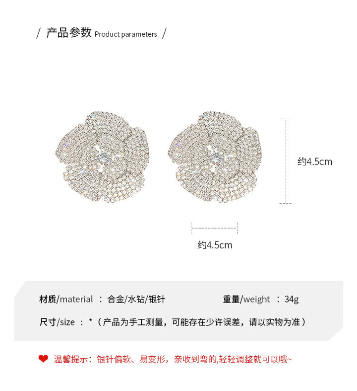 Oversize Full Rhinestone Rose Petal Earrings - Zi Collection Hub