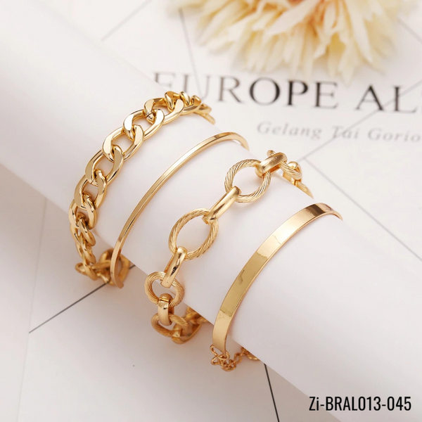 4Pcs Punk Heavy Metal Big Thick Chain Bracelet Set