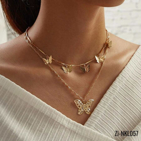 Authentic New Alloy Double Butterfly Necklace