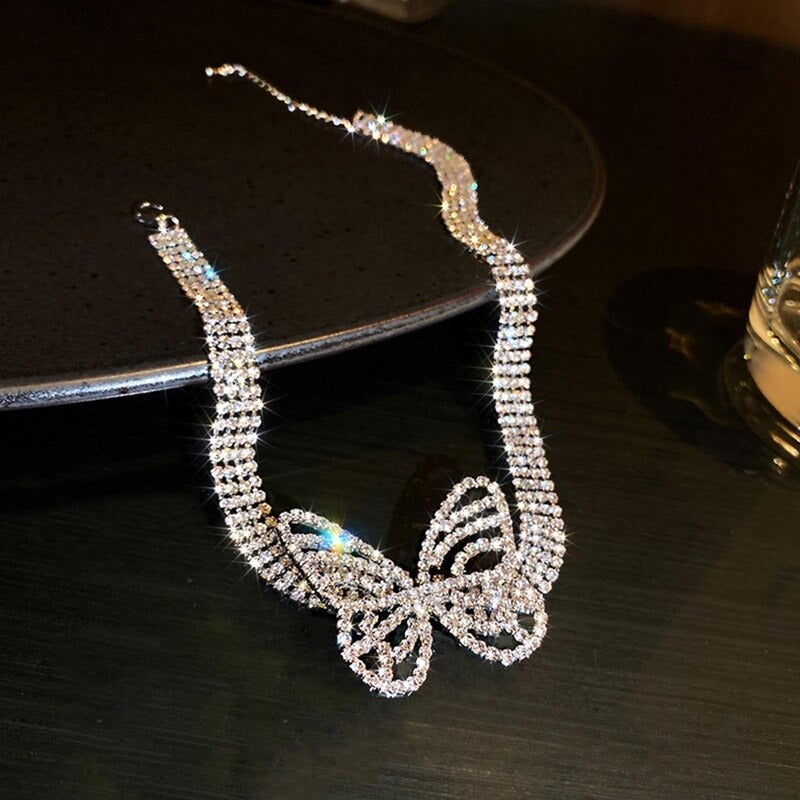 Shining Full Rhinestone Butterfly Choker Necklace - Zi Collection Hub