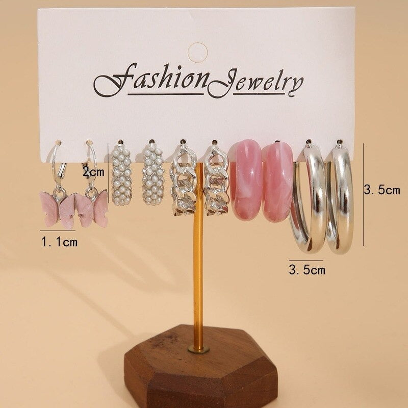 5 Pairs Silver Butterfly Earring Set - Zi Collection Hub