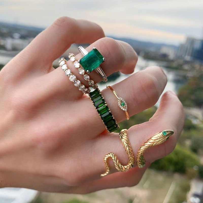 RNG02 - Creative Green Diamond Serpentine Ring 6-Piece