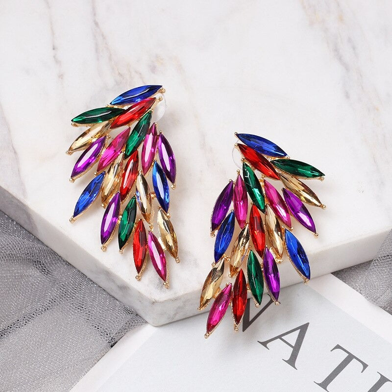 Wing Design Colorful Crystal Stud Earrings - Zi Collection Hub