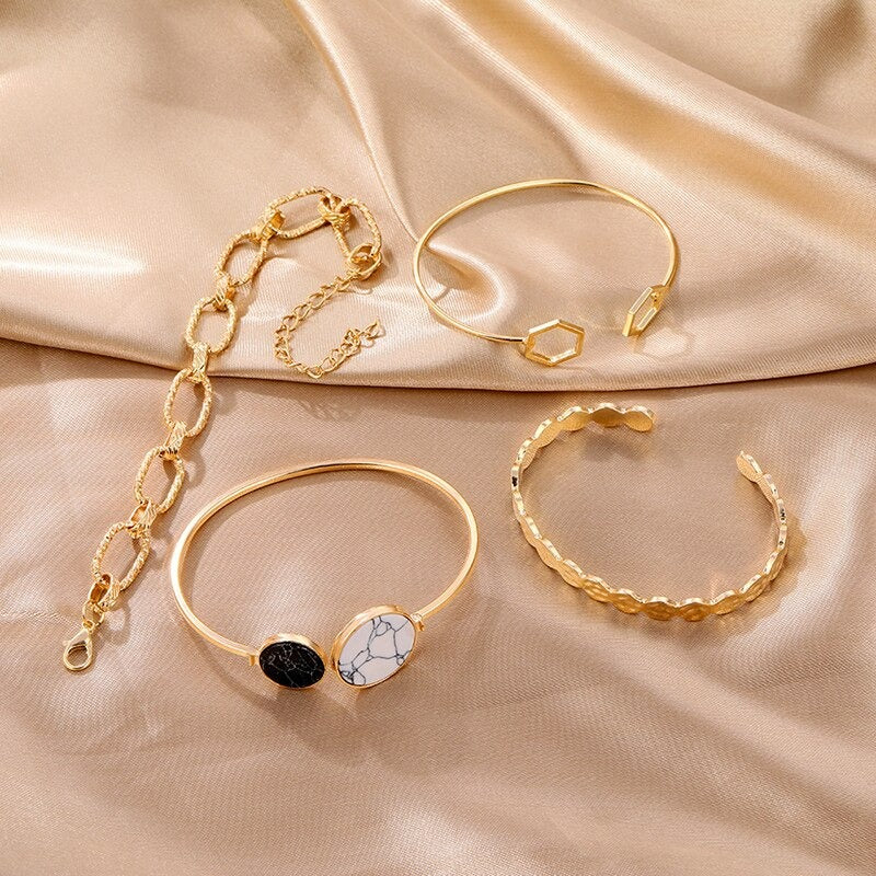 4Pieces/set Fashion Gold Color Thick Chian Bracelets Set - Zi Collection Hub