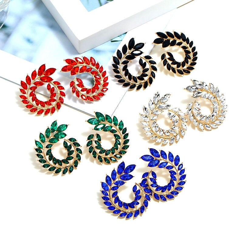 Leaf Zircon Earrings Exaggerated Feather Branch