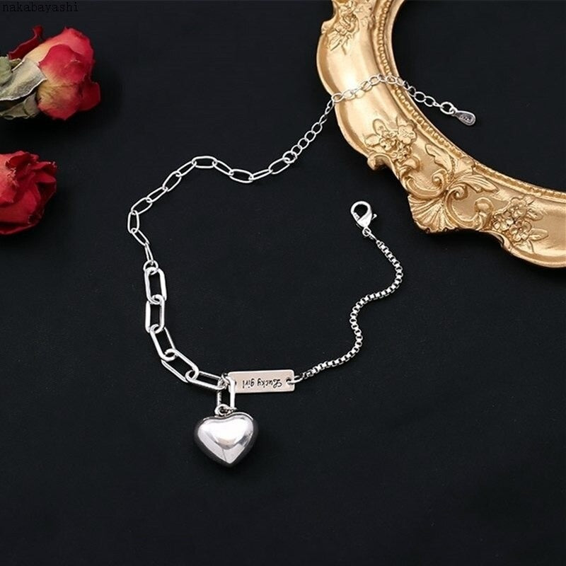 Fashion Punk Silver Color Chain Heart Gemetric Pendant Bracelet - Zi Collection Hub