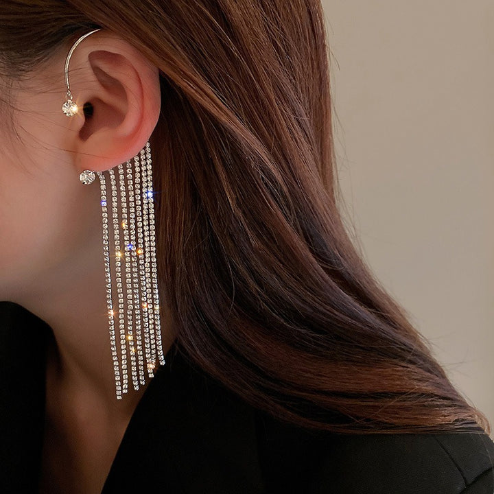 New Long Full Drill Tassel Ear Clips Without Ear Holes (Gold & Silver) - Zi Collection Hub