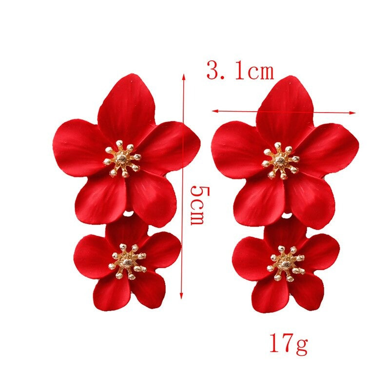 Colorful Double Flower Drop Earrings - Zi Collection Hub