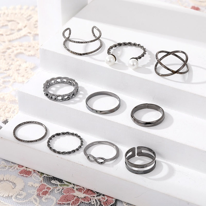Creative Personality Cross Twist Chain Knuckle Finger Ring Sets - Zi Collection Hub