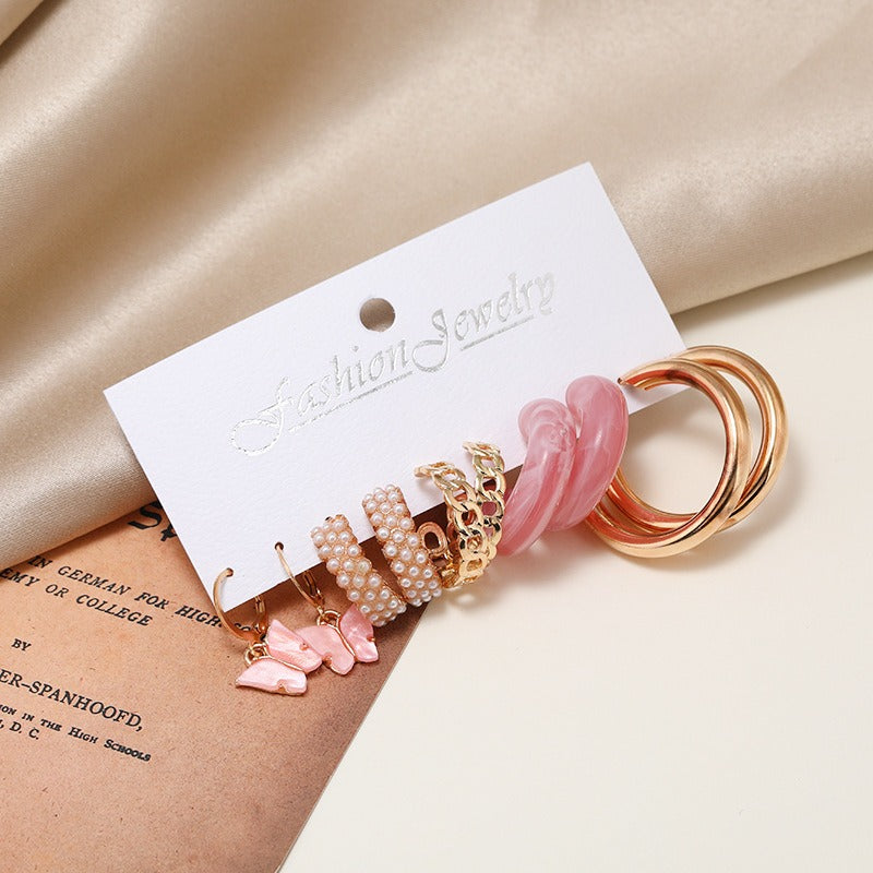 New Pearl Inlaid Butterfly Earrings Set 5 Pairs - Zi Collection Hub