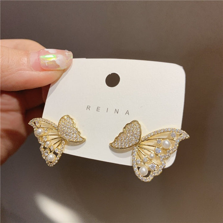 925 silver needle Korean version full diamond butterfly earrings - Zi Collection Hub