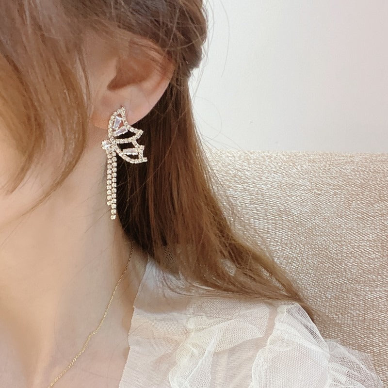 S925 Silver Full Diamond Zircon Butterfly Earrings