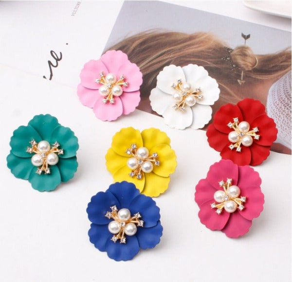 Multicolor Cute Flower Charm Huggie Earrings - Zi Collection Hub