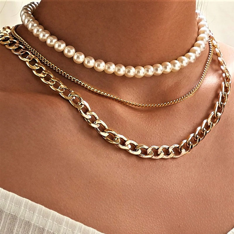 Retro Simple Style Pearl Chain Three-layer Necklace - Zi Collection Hub