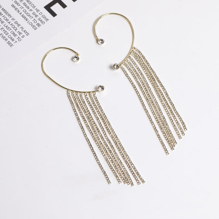 New Long Full Drill Tassel Ear Clips Without Ear Holes (Gold & Silver) - Zi Collection Hub