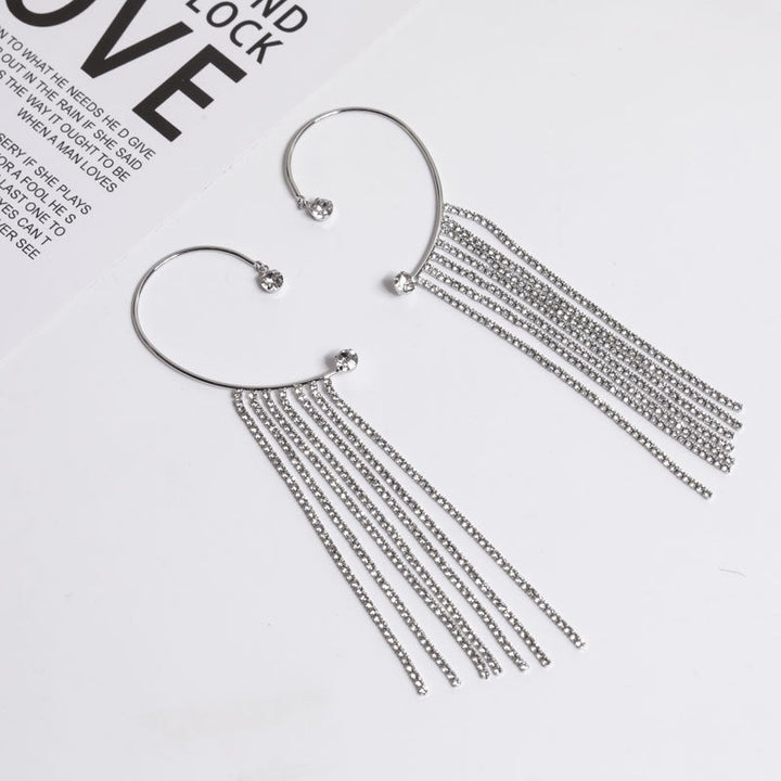 New Long Full Drill Tassel Ear Clips Without Ear Holes (Gold & Silver) - Zi Collection Hub