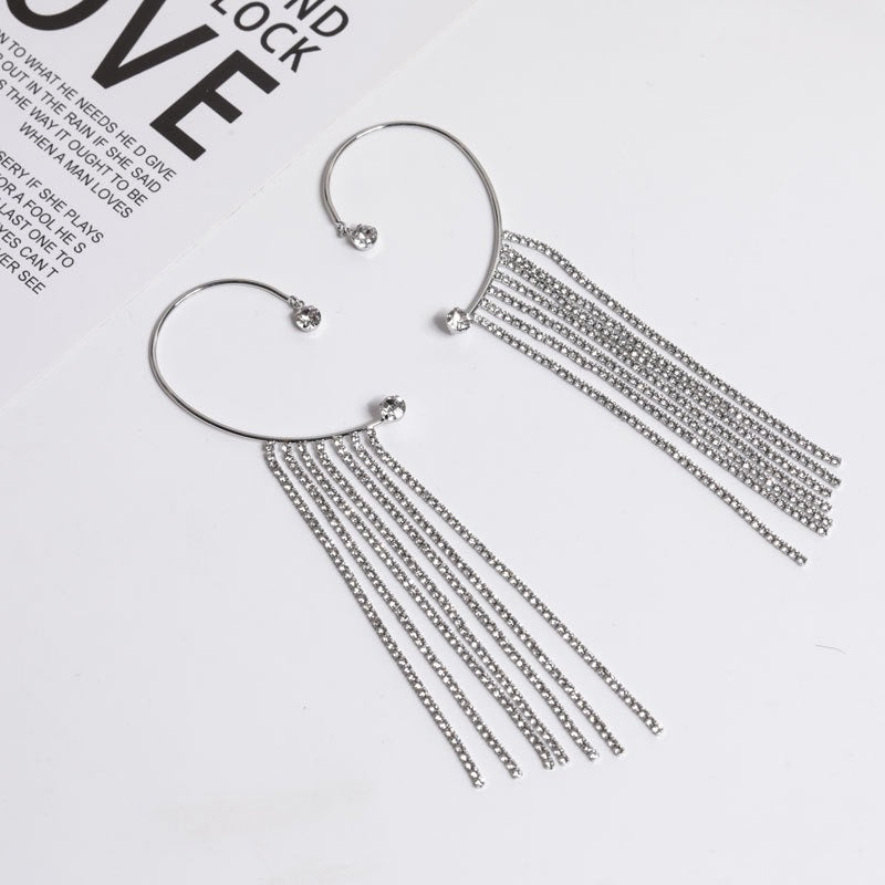 New Long Full Drill Tassel Ear Clips Without Ear Holes (Gold & Silver) - Zi Collection Hub